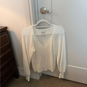 Abercrombie & Fitch Cream Puff Sleeve V-Neck Sweater